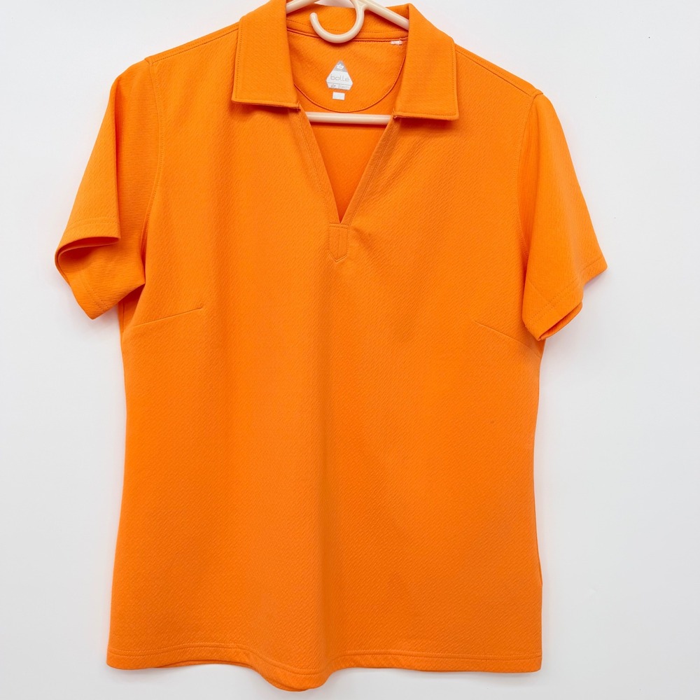 Bolle‎ Tech Polo Shirt Athletic Golf Tennis V-Neck Women Large Orange